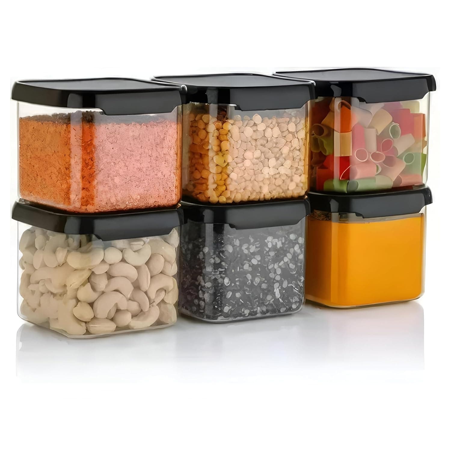 Airtight Kitchen Storage Container Set | BPA Free Plastic Food Storage Jars with Lid | Stackable Pantry Organizer for Grains, Pulses, Snacks & Pasta | Leakproof Dry Food Container