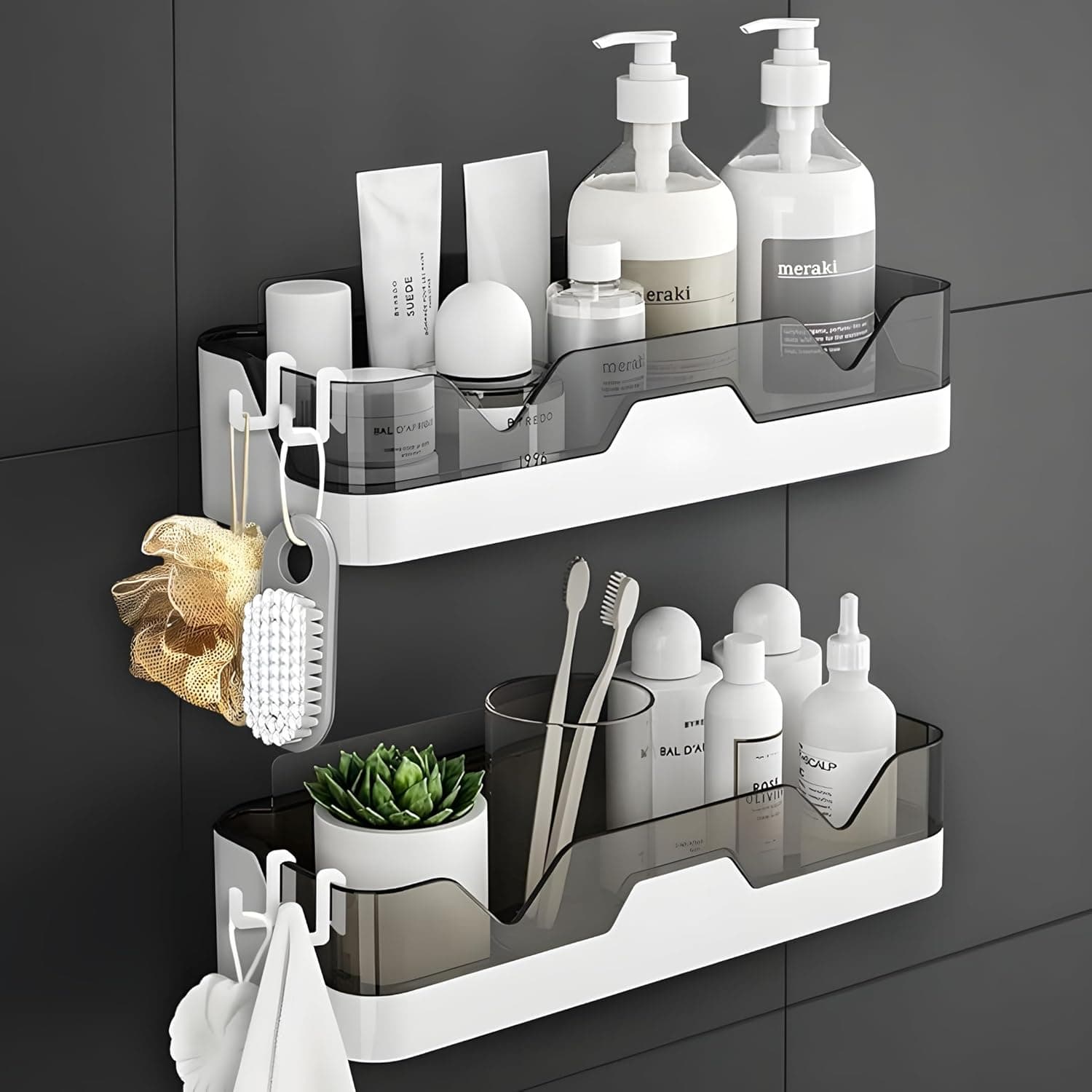Wall Mounted Bathroom Shelf Organizer | Self Adhesive No Drill Storage Rack for Shampoo, Cosmetics & Toiletries | Multipurpose Kitchen & Bathroom Wall Shelf(Pack of 2)