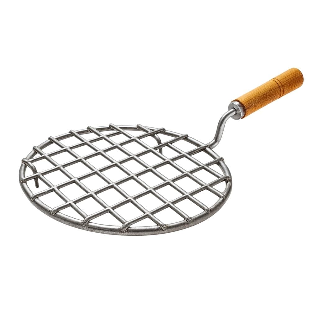 Stainless Steel Papad Roaster with Wooden Handle | Gas Stove Roaster Jali for Papad, Roti, Phulka, Baati | Heavy Duty Grill Net for Kitchen Cooking (Round)